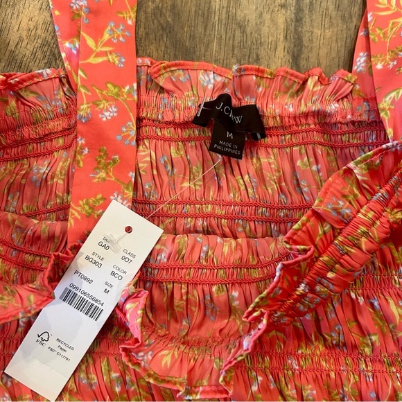Brand New J. Crew Floral Coral Smocked Women's Top Size M - Picture 3 of 4